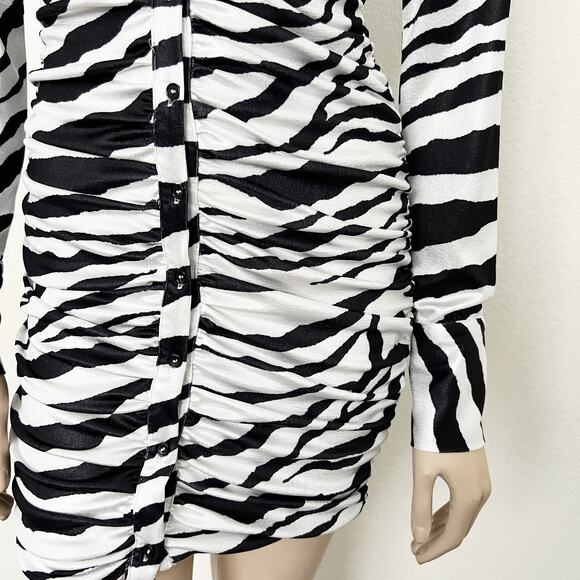 [Tiger Mist] Ryanna Zebra Print Collared Ruched Long Sleeve Mini Dress Sz Small - Picture 5 of 14